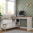 Ver imagem 7 de Conjunto 2 Escrivaninha de Escritório em L Retrô Duo com Portas 2 Gavetas Espresso Móveis Branco E Nogal