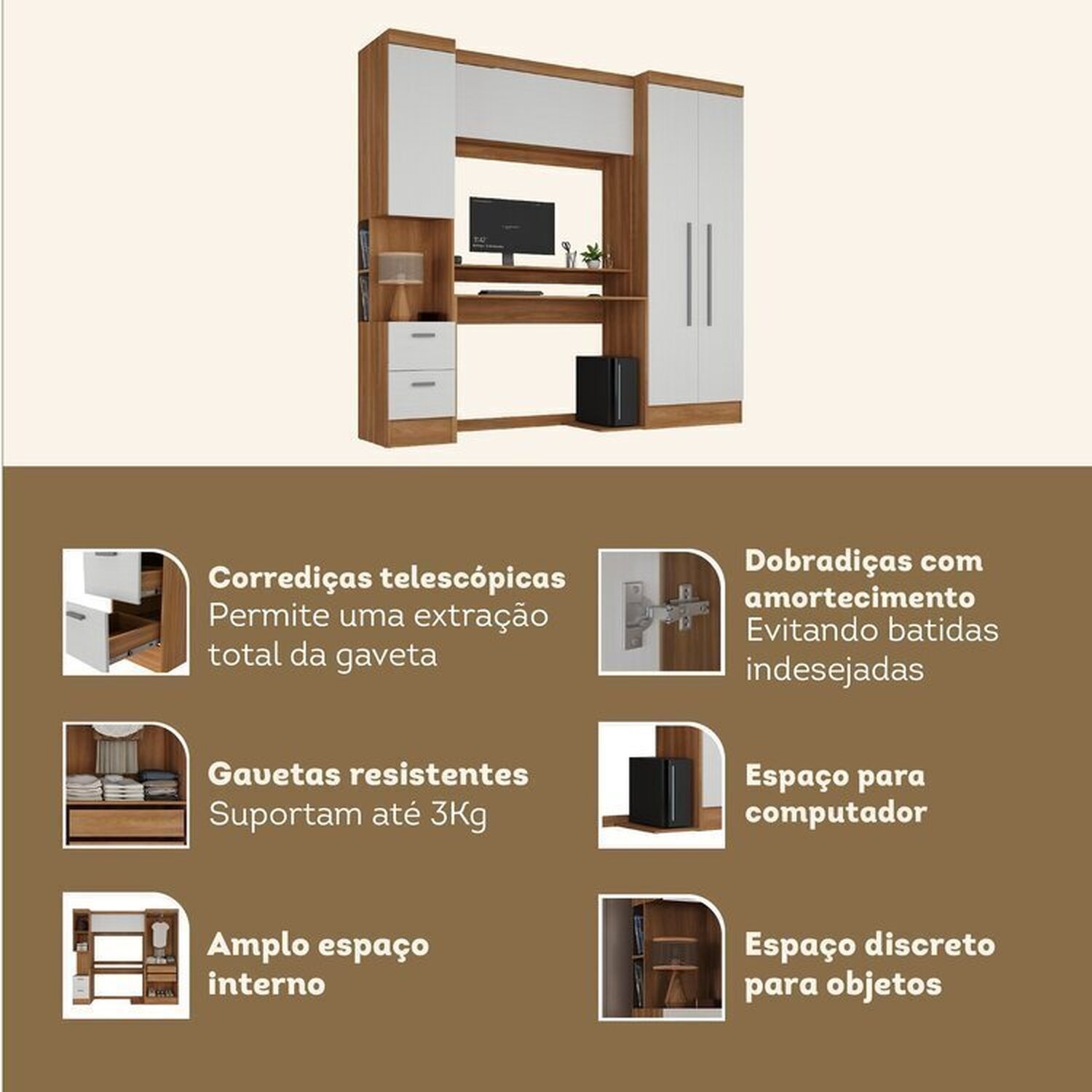 Escrivaninha com Armário 4 Portas e 2 Gavetas Modulado Viena - 5