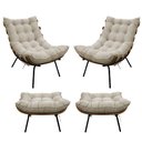 Ver imagem 1 de Kit 02 Poltronas e 02 Puffs Costela Base Fixa Suede - Doce Sonho Móveis - Bege