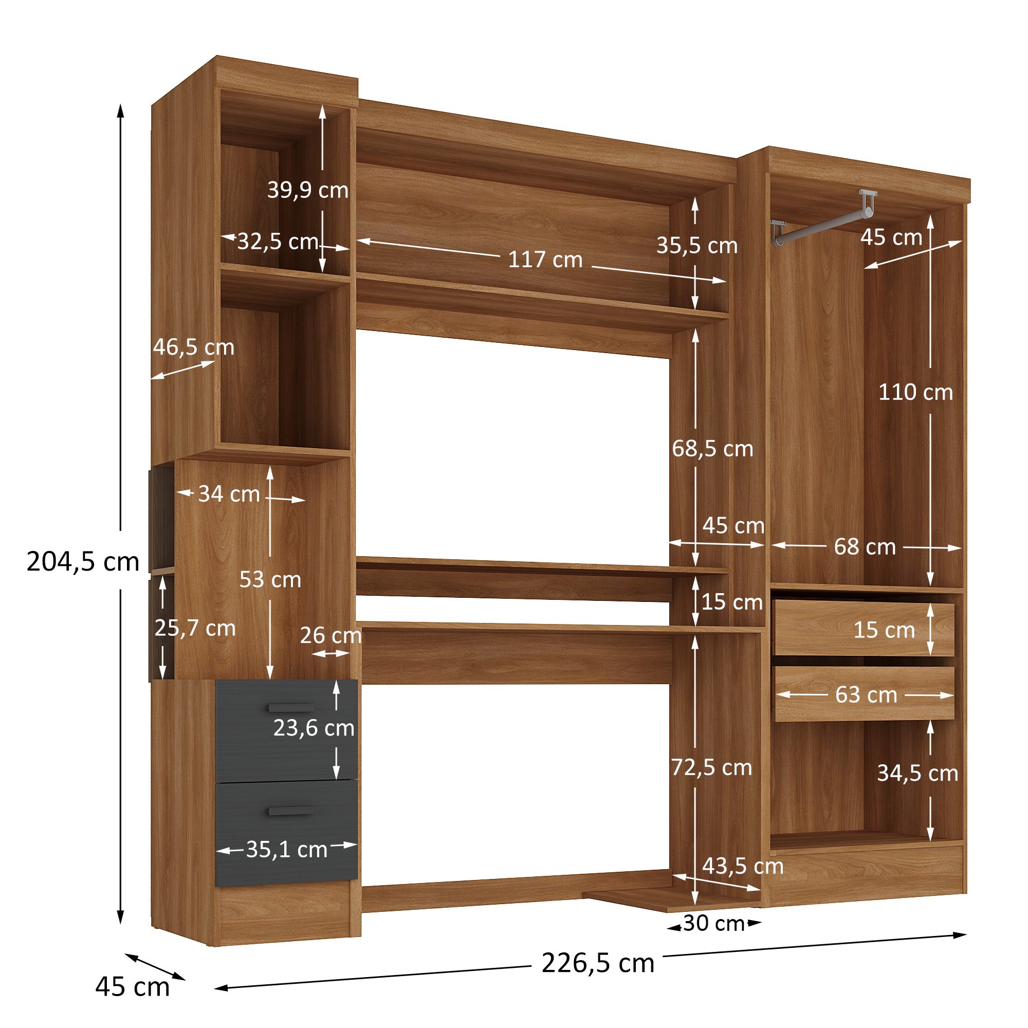 Escrivaninha com Armário 4 Portas e 2 Gavetas Modulado Viena - 4