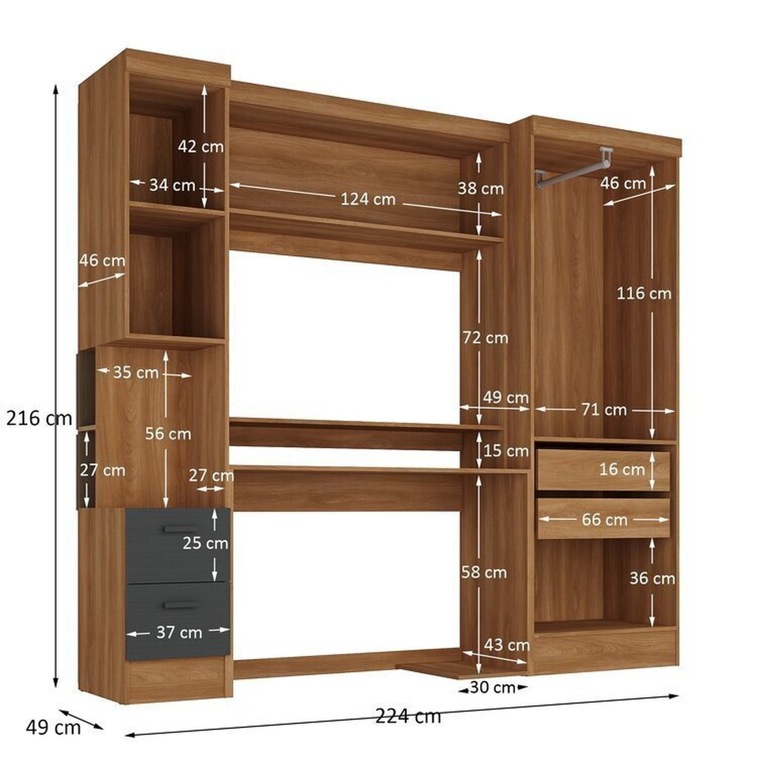 Escrivaninha com Armário 4 Portas e 2 Gavetas Modulado Viena - 4