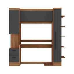 Conjunto Escrivaninha para Escritório e Armário 2 Gavetas 3 Portas Viena 197,5cm Yescasa Cinza/Nogal/Grafite - 6 Conjunto Escrivaninha para Escritório e Armário 2 Gavetas 3 Portas Viena 197,5cm Yescasa Cinza/Nogal/Grafite - 6
