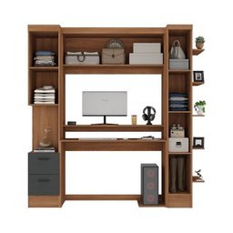 Conjunto Escrivaninha para Escritório e Armário 2 Gavetas 3 Portas Viena 197,5cm Yescasa Cinza/Nogal/Grafite - 3 Conjunto Escrivaninha para Escritório e Armário 2 Gavetas 3 Portas Viena 197,5cm Yescasa Cinza/Nogal/Grafite - 3