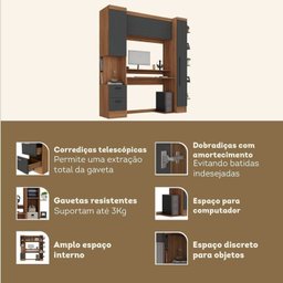 Conjunto Escrivaninha para Escritório e Armário 2 Gavetas 3 Portas Viena 197,5cm Yescasa Cinza/Nogal/Grafite - 5 Conjunto Escrivaninha para Escritório e Armário 2 Gavetas 3 Portas Viena 197,5cm Yescasa Cinza/Nogal/Grafite - 5