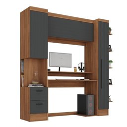 Conjunto Escrivaninha para Escritório e Armário 2 Gavetas 3 Portas Viena 197,5cm Yescasa Cinza/Nogal/Grafite - 2 Conjunto Escrivaninha para Escritório e Armário 2 Gavetas 3 Portas Viena 197,5cm Yescasa Cinza/Nogal/Grafite - 2