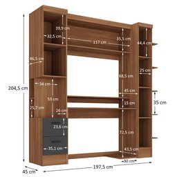 Conjunto Escrivaninha para Escritório e Armário 2 Gavetas 3 Portas Viena 197,5cm Yescasa Cinza/Nogal/Grafite - 4 Conjunto Escrivaninha para Escritório e Armário 2 Gavetas 3 Portas Viena 197,5cm Yescasa Cinza/Nogal/Grafite - 4