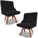 Ver imagem 1 de Kit 2 Cadeiras Decorativas Sala de Jantar Base Giratória de Madeira Firenze Linho Preto/Natural G19