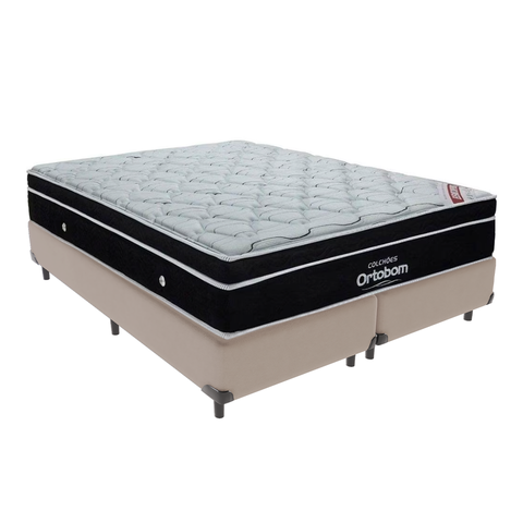 Cama Box Bipartido Casal Bege e Colchão Elegant Superpocket Molas Ensacadas Ortobom