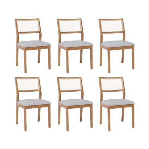 Kit 6 Cadeiras para Sala de Jantar Estofadas Bella Cinza/Madeira