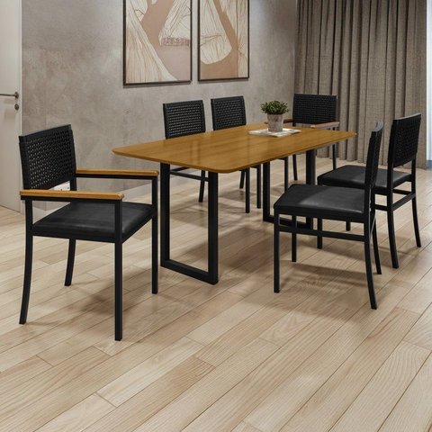 Conjunto Sala de Jantar Mesa 6 Cadeiras Tampo de MDF Itália Preto