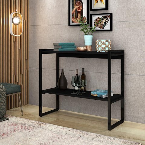 Aparador Ísis Industrial com Prateleira Mdf e Ferro Elegante - Preto/preto