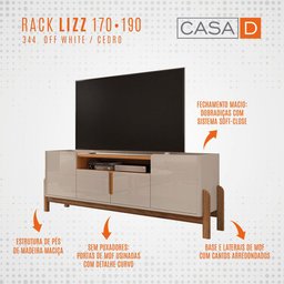 Rack para TV Até 60 Polegadas Lizz 4 Portas Off White/Cedro 011080 - Casa D - 4