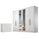 Ver imagem 1 de Guarda Roupa Casal Linea com Nicho e Espelho com Cômoda Seul Neve - Novo Horizonte