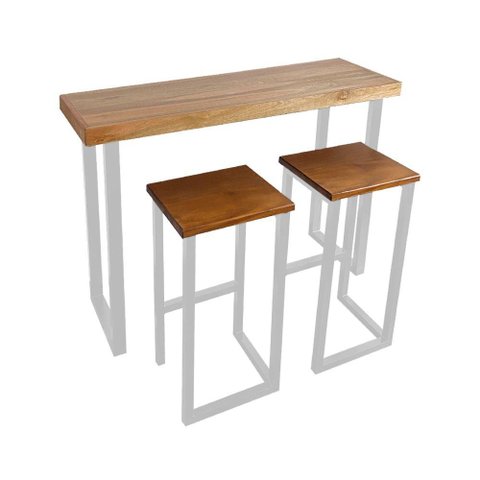 Conjunto Industrial 120cm Aparador com 2 Banquetas Bistrôs Premium Base Ferro Branco Branco