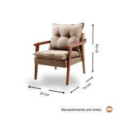 Poltrona Decorativa Pérola Vivaro Decor Linho Bege Dourado - 3