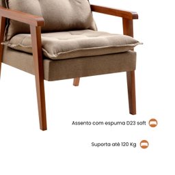 Poltrona Decorativa Pérola Vivaro Decor Linho Bege Dourado - 4