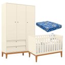 Ver imagem 1 de Berço Americano e Guarda Roupa Unique 3 Portas Off White Eco Wood com Colchão Ortobom - Matic