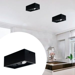 Kit 4 Luminarias Teto Sobrepor Duplo Recuado Alumínio 2 Gu10 - Preto