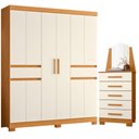 Ver imagem 1 de Guarda Roupa Casal Olimpia 10 Portas e Cômoda New Veneza Cinamomo Off White - Móveis Albatroz