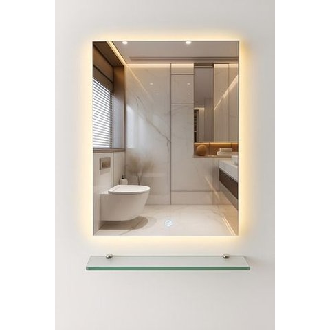 Espelho Retangular 50x40cm C/ Led Touch + Prateleira