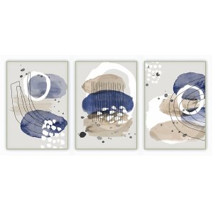 kit com 3 Quadros Decorativos Abstratos com Moldura e Vidro para Sala Quarto Escritório e Clínica 72