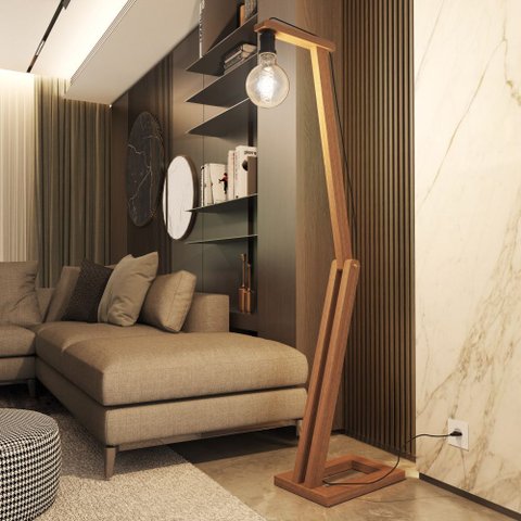 Luminária Abajur Moderna Sala de Chão Estilo Perola Pé Regulável para Quarto e Sala Luxo Cor Nature