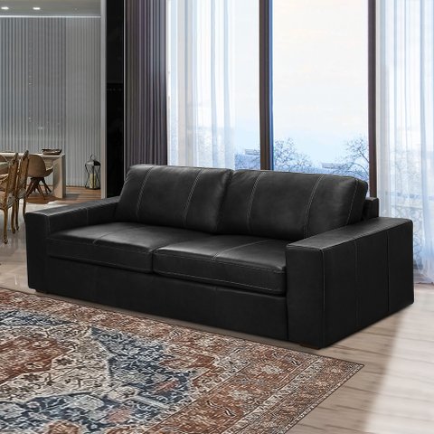 Sofá Decorativo Agatha 2 Lugares Sala de Estar 150cm Pés em Madeira Couro Preto G88 - Gran Belo