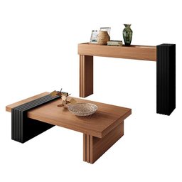 Aparador Astro e Mesa de Centro Luna Nature/Preto - HB Móveis - 1