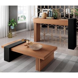 Aparador Astro e Mesa de Centro Luna Nature/Preto - HB Móveis - 2