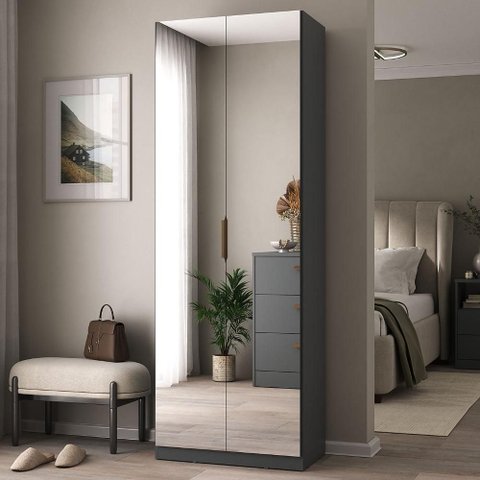 Sapateira Vertical Moderna 187cm 2 Portas c/ Espelho 100% MDF Cor:Grafitto