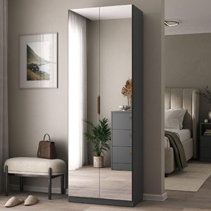 Sapateira Vertical Moderna 187cm 2 Portas C/ Espelho 100% Mdf Cor:grafitto