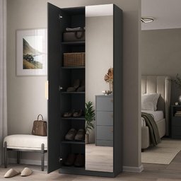 Sapateira Vertical Moderna 187cm 2 Portas C/ Espelho 100% Mdf Cor:grafitto - 2