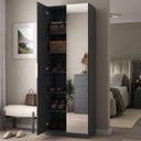 Ver imagem 2 de Sapateira Vertical Moderna 187cm 2 Portas c/ Espelho 100% MDF Cor:Grafitto