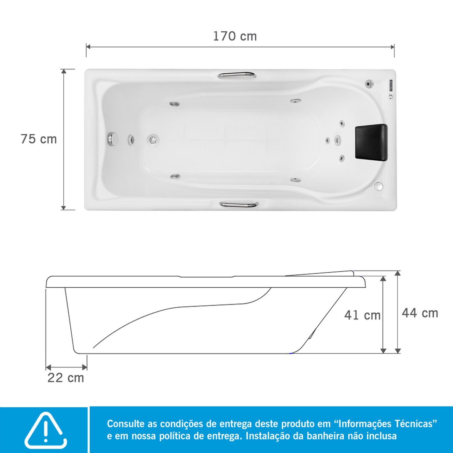 Banheira de Hidromassagem Naturale em Gel Coat Gran Luxo com Aquecedor 170 Cm - Volume Ideal 100 Lit - 220V - 5