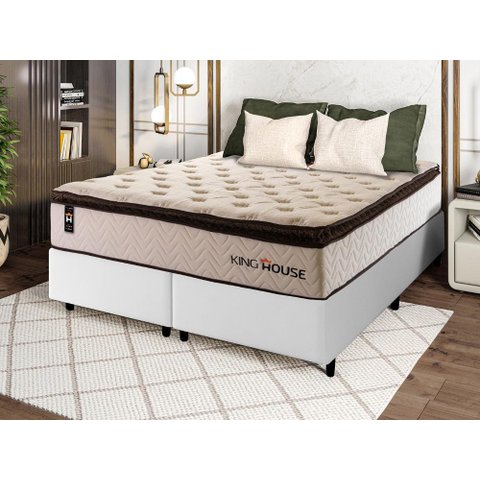 Conjunto Cama Box Super King c/ Molas Ensacadas Quartzo Branco 193x203x71