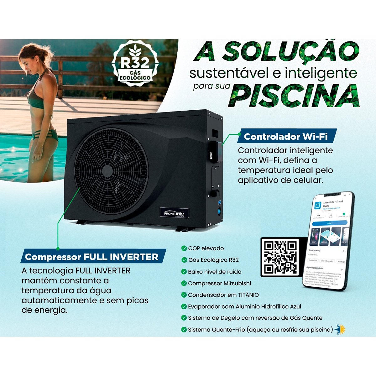 Trocador de Calor Full Inverter Fromtherm Fti75 Mono 220v 40c Preto Wi-fi (piscinas até 75000l) - 2