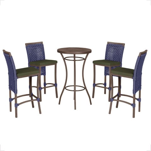Mesa Bistro e 4 Banquetas Roma Marrom Corda Náutica 13 Trama Original