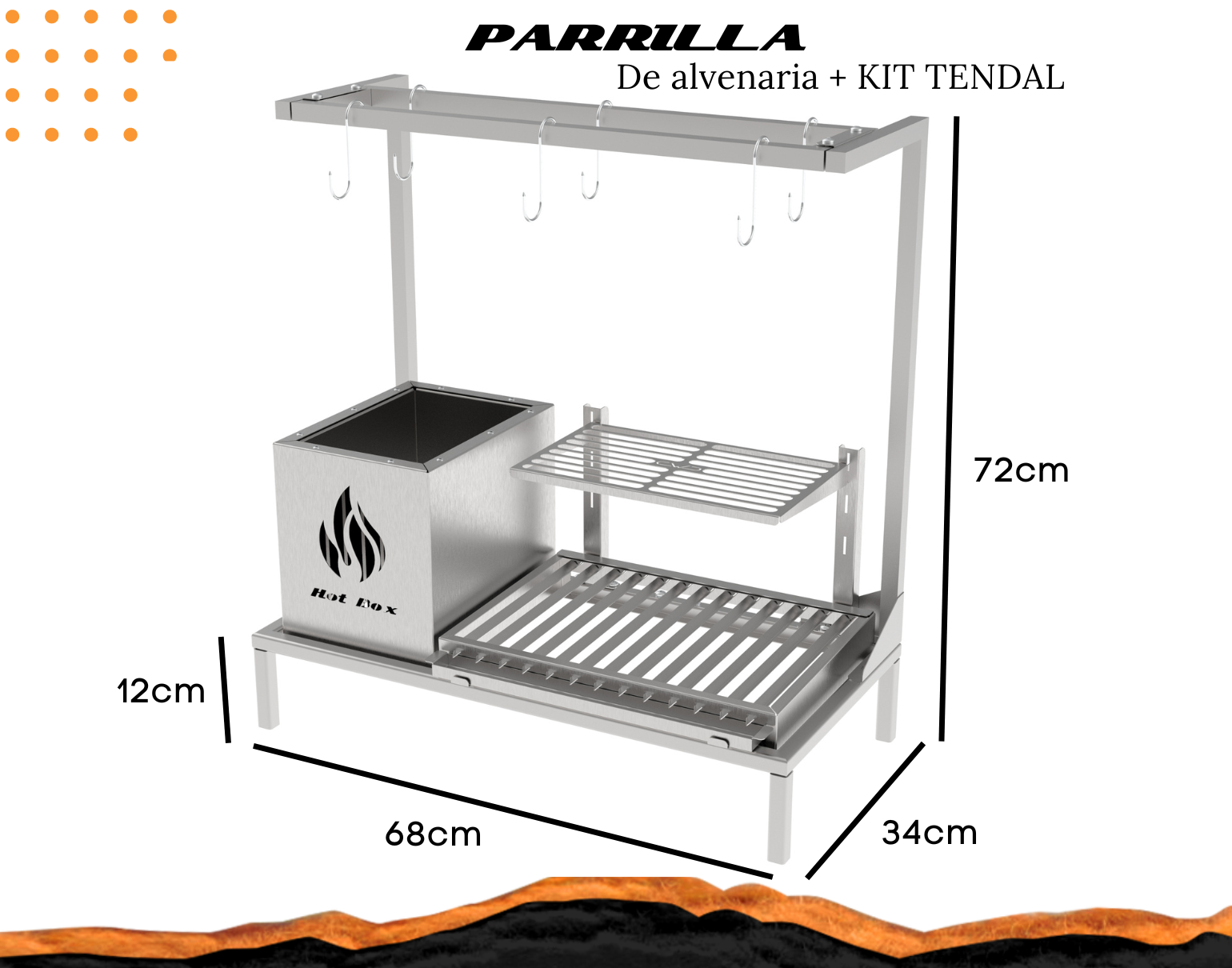 Churrasqueira Hotbox Parrilla Para Alvenaria - 1 Firebox + 1 Grelha Argentina + KIT TENDAL - 2