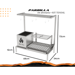 Churrasqueira Hotbox Parrilla Para Alvenaria - 1 Firebox + 1 Grelha Argentina + KIT TENDAL - 2