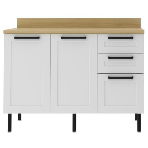 Balcao com Tampo 120 Cm Mdf 2 Portas 3gavetas Branco Carvalho Tecno Mobili