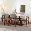Ver imagem 1 de Conjunto de Jantar Mesa com Vidro Bennett 6 Cadeiras Ella - Natural C/ Mescla Cinza