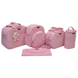 Bolsa maternidade luxo kit 5 Rosa bebê impermeável - 1