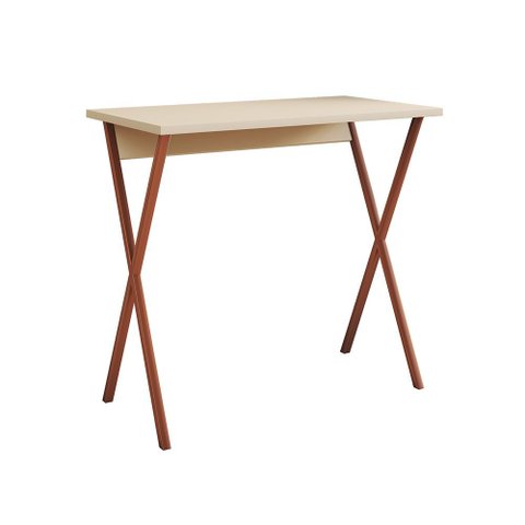 Mesa Home Office X 80x46 com Base em Ferro para Computador e Estudo - Ferro Cobre Tampo Off White