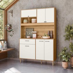 Armário para Cozinha Pequena 6 Portas 1 Gaveta 120 Cm Freijó Off White Cristal Erva Doce Nicioli - 1