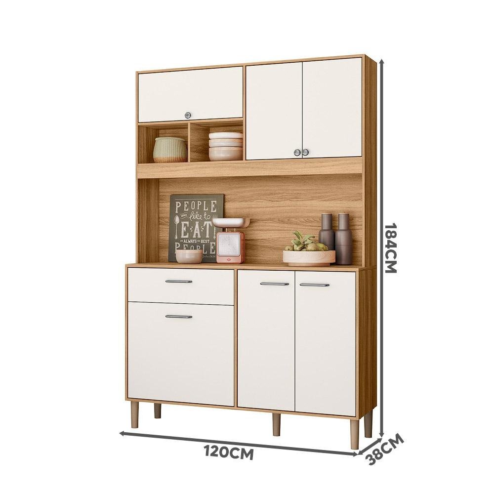 Armário para Cozinha Pequena 6 Portas 1 Gaveta 120 Cm Freijó Off White Cristal Erva Doce Nicioli - 4