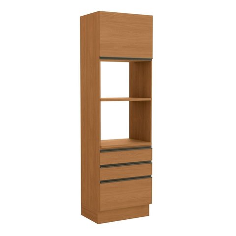 Kit Forno 700mm 4 Portas 3 Gavetas de Madeira Marrom/Canela