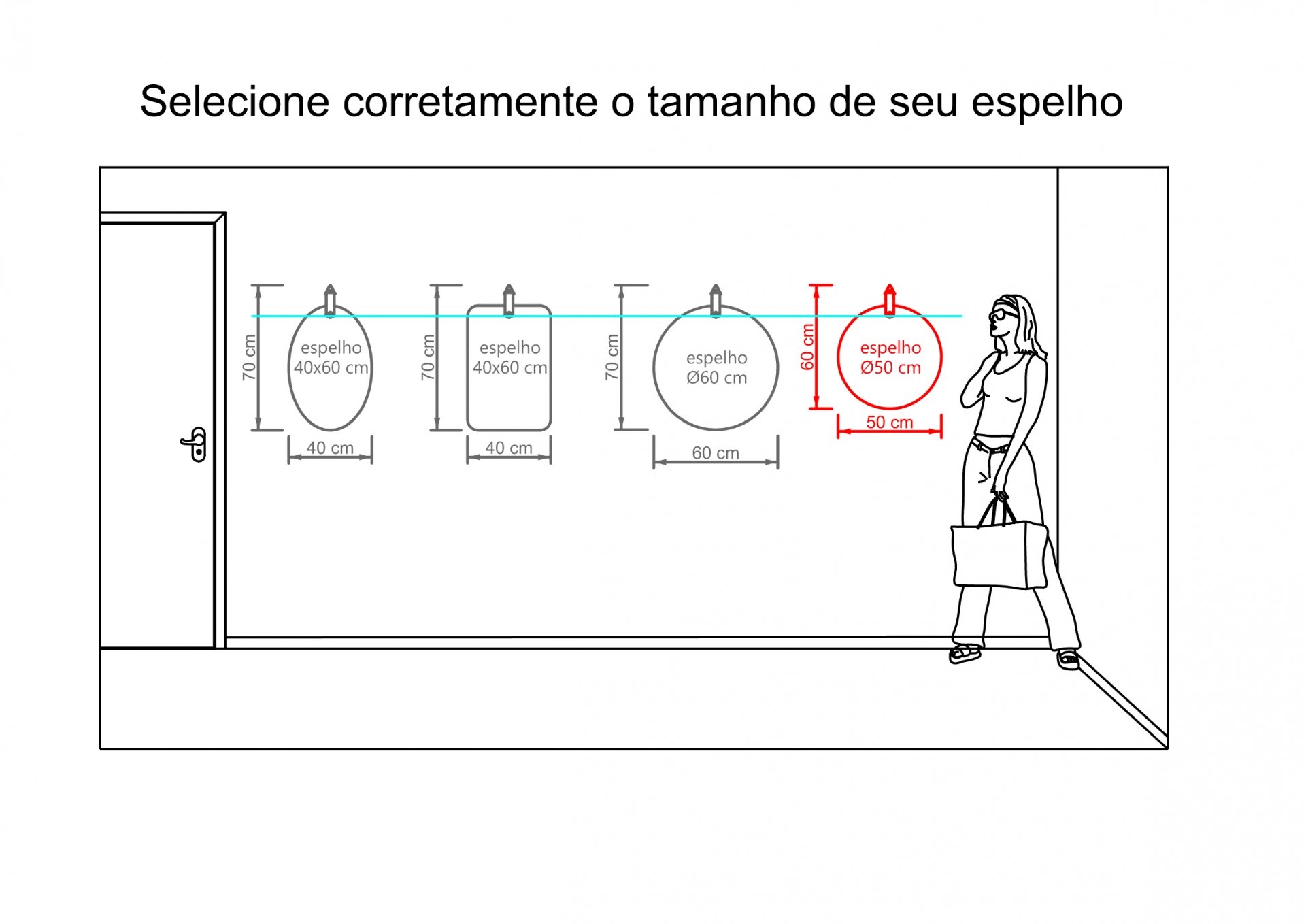 Espelho Decorativo Life Alça Preta 50 cm Redondo - 9