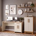Ver imagem 1 de Kit Home Office Mesa 164cm + Armário Multiuso Alaska - Freijó/Off White