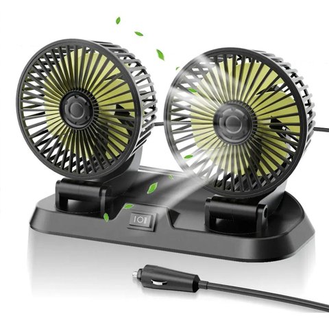 Ventilador Duplo 12V para Cabine Automotiva Ajustavel 360 Carro Caminhao Dias Quentes Verao 2 Veloci