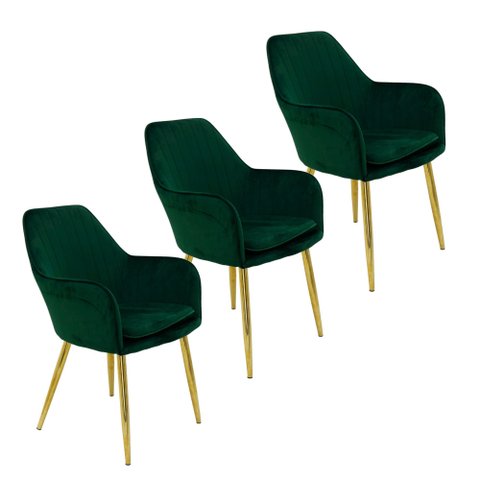 Kit 3 Cadeiras Poltrona Lines Base Dourada Recepção Sala Decorativa Suede 